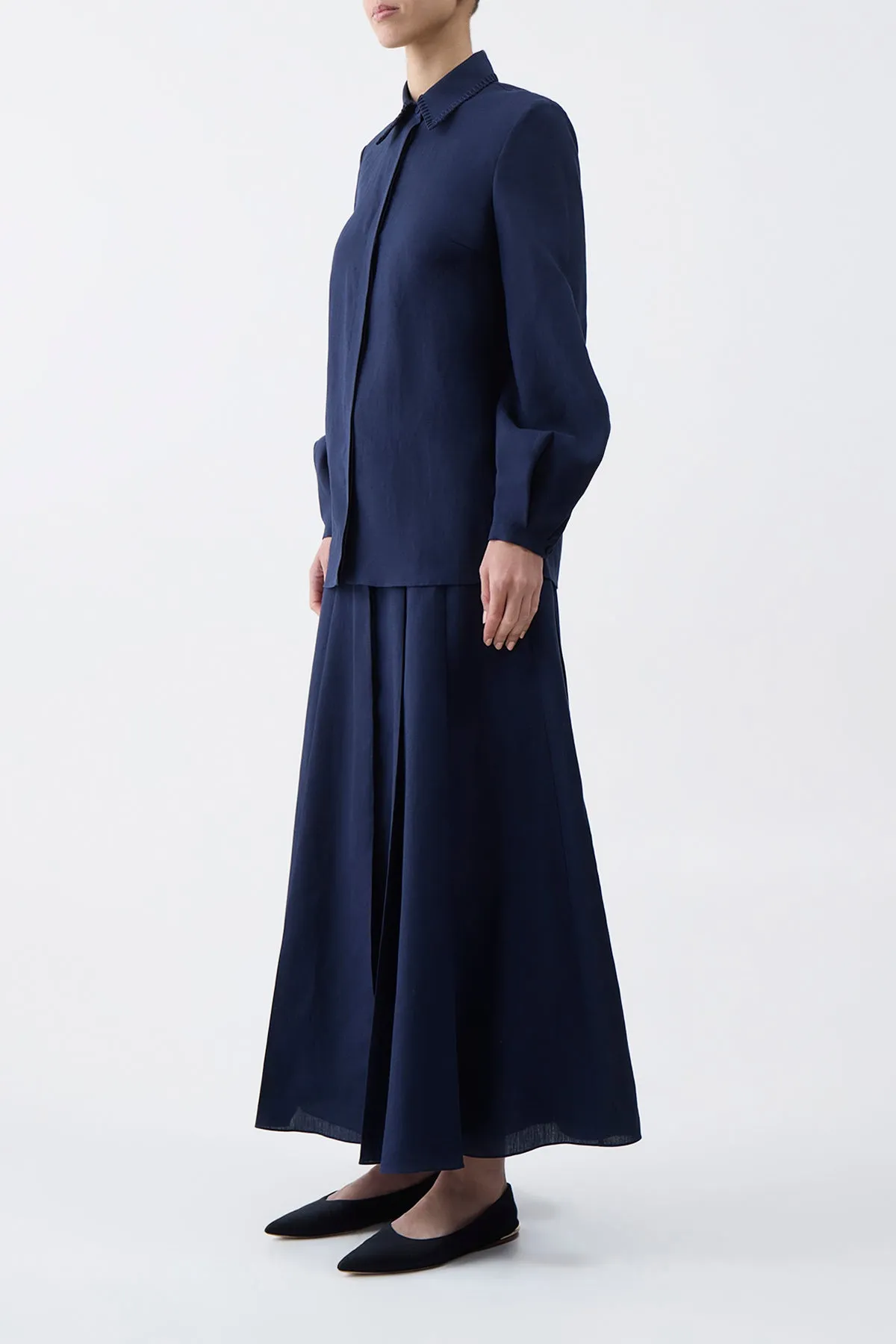 Delmer Top in Navy Aloe Linen sold by Gabriela Hearst product image thumbnail 3