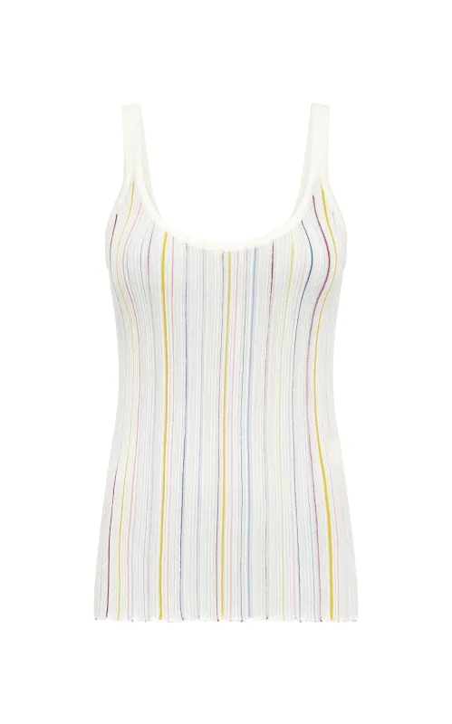 Yara Pinstripe Knit Tank Top in Ivory Multi Merino Wool sold by Gabriela Hearst