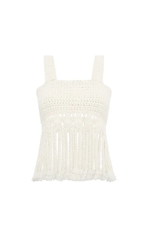 Lilea Fringe Crochet Top in Ivory Cashmere made by Gabriela Hearst