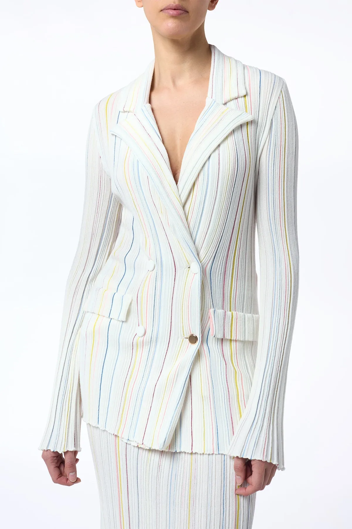 Ceres Pinstripe Knit Jacket in Ivory Multi Merino Wool sold by Gabriela Hearst product image thumbnail 2