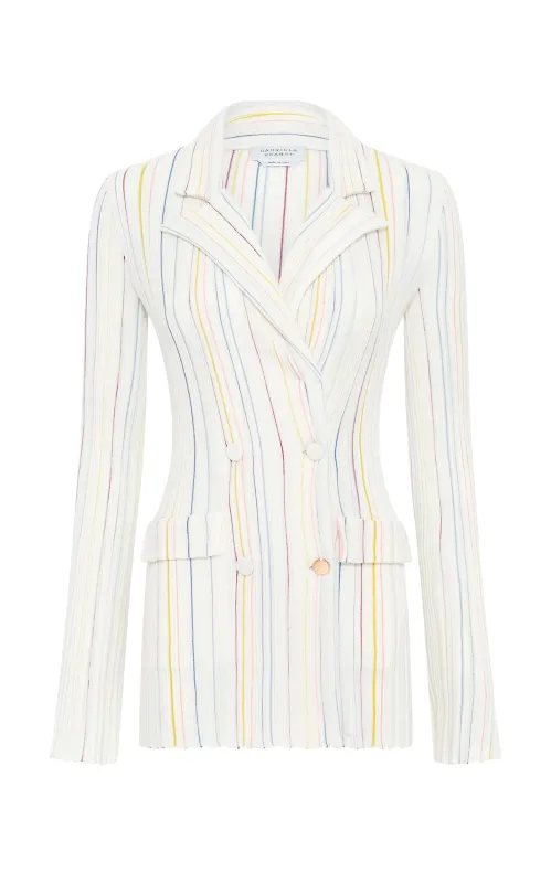 Ceres Pinstripe Knit Jacket in Ivory Multi Merino Wool sold by Gabriela Hearst