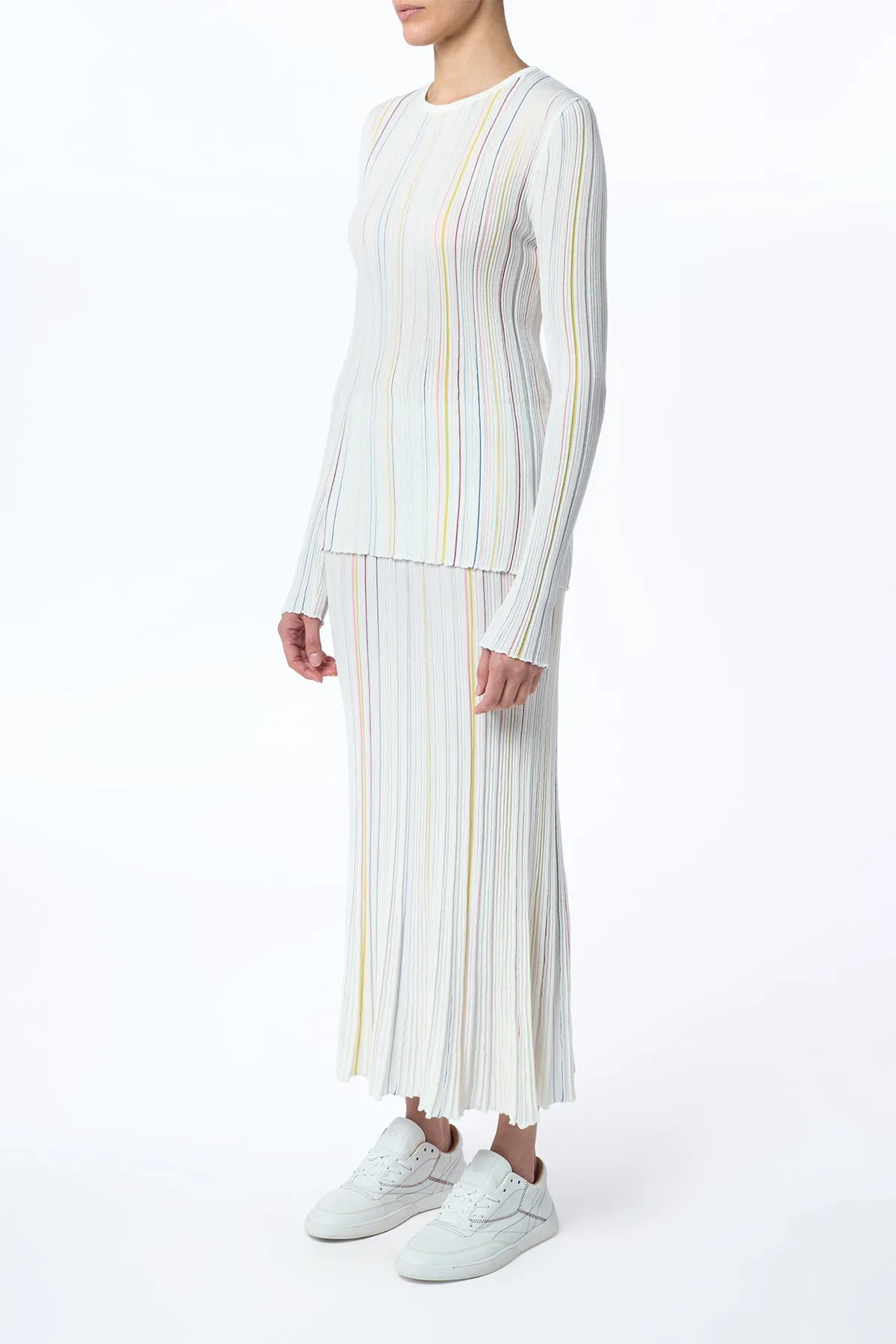 Celeano Pinstripe Knit Midi Skirt in Ivory Multi Merino Wool sold by Gabriela Hearst product image thumbnail 3