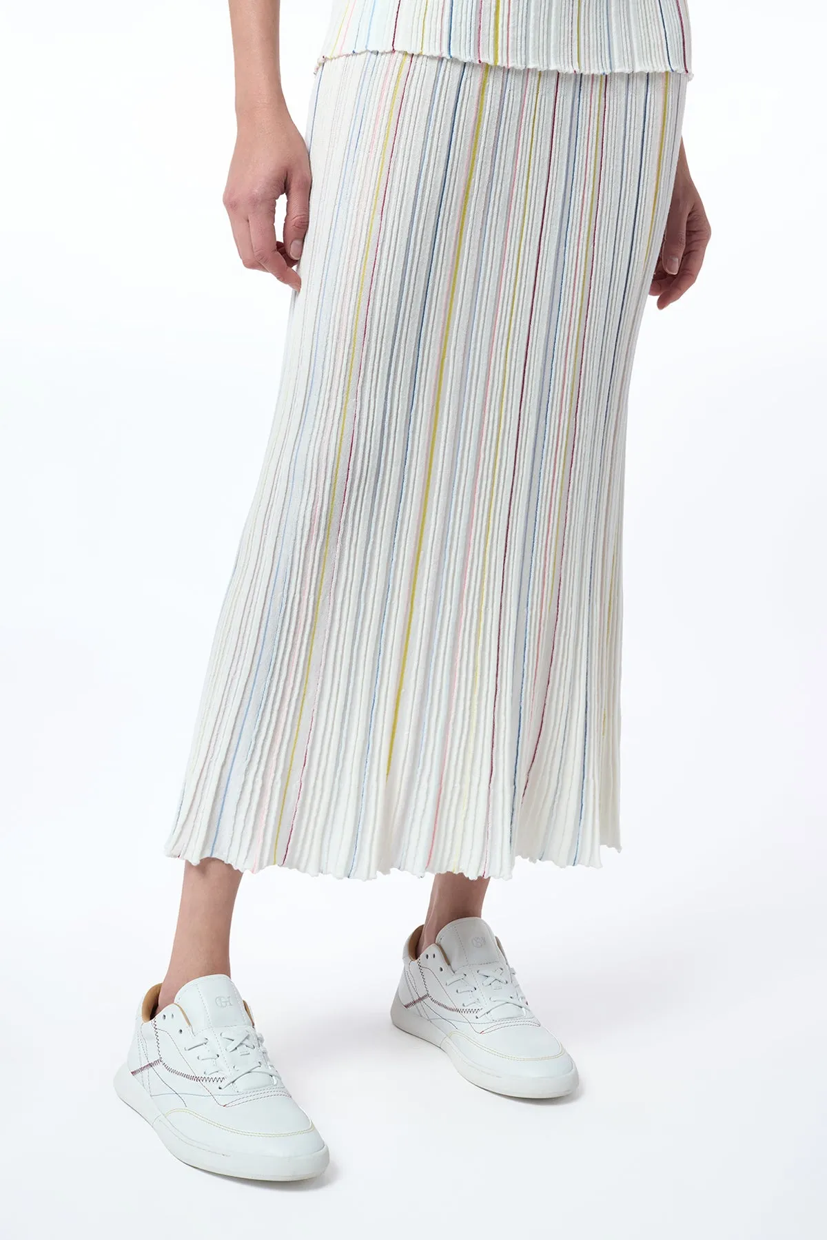 Celeano Pinstripe Knit Midi Skirt in Ivory Multi Merino Wool sold by Gabriela Hearst product image thumbnail 2