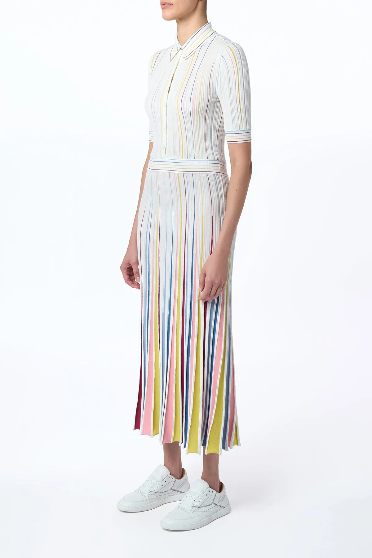 Calypso Pinstripe Knit Midi Dress in Ivory Multi Merino Wool sold by Gabriela Hearst product image thumbnail 2