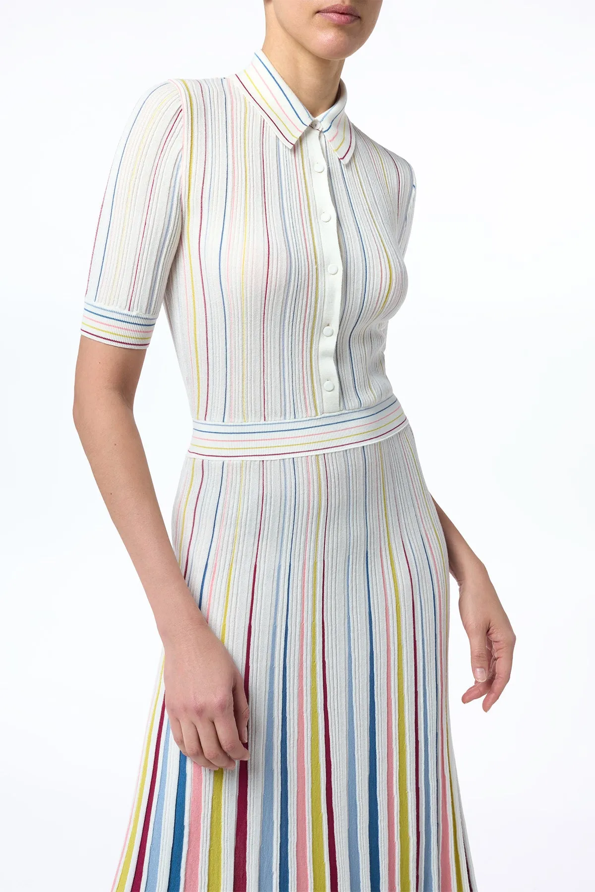 Calypso Pinstripe Knit Midi Dress in Ivory Multi Merino Wool sold by Gabriela Hearst product image thumbnail 4