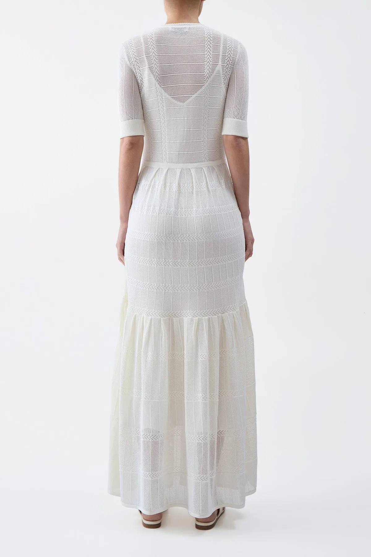 Iris Pointelle Knit Pleated Maxi Dress with Slip in Ivory Cotton Silk sold by Gabriela Hearst product image thumbnail 4