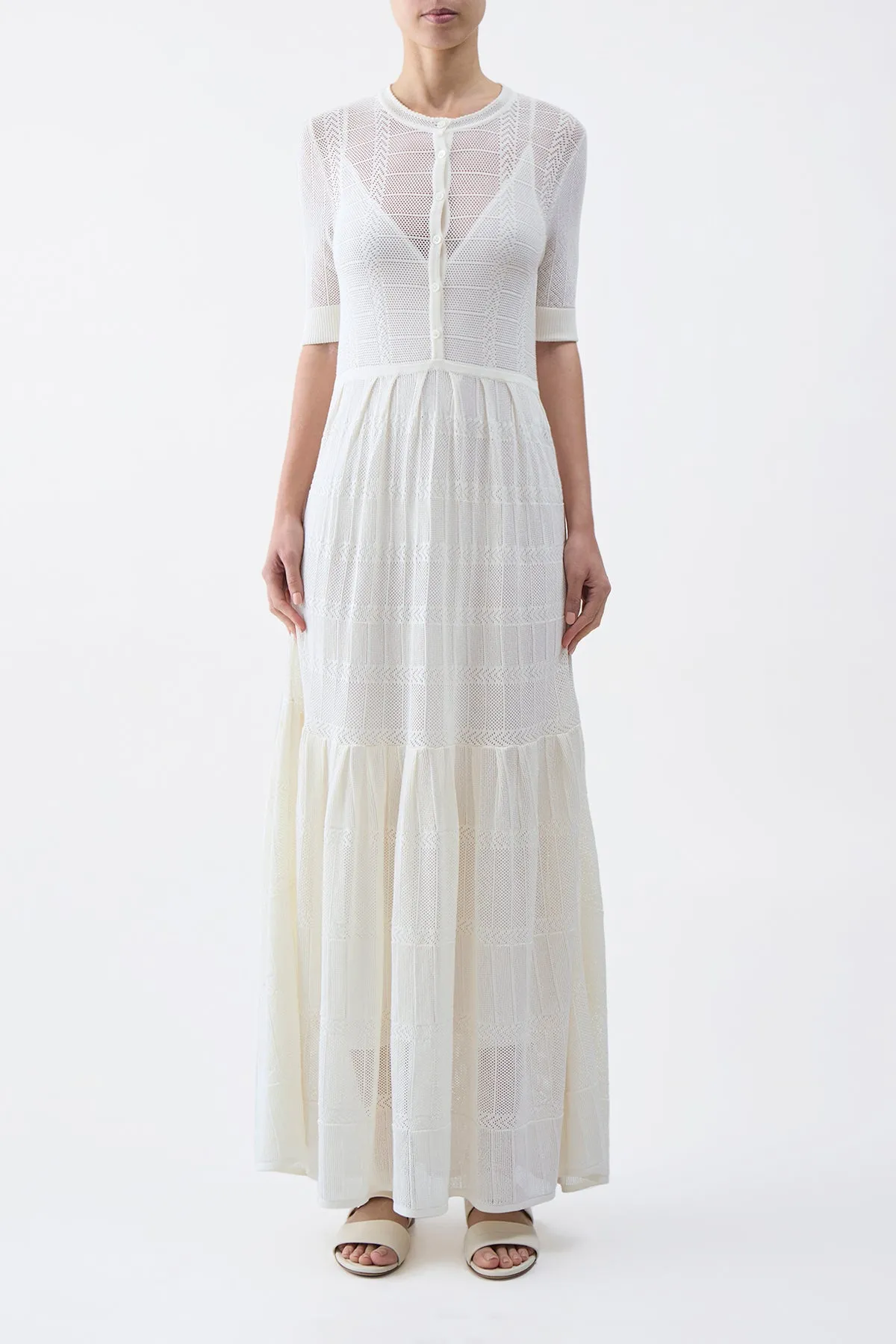 Iris Pointelle Knit Pleated Maxi Dress with Slip in Ivory Cotton Silk sold by Gabriela Hearst product image thumbnail 2