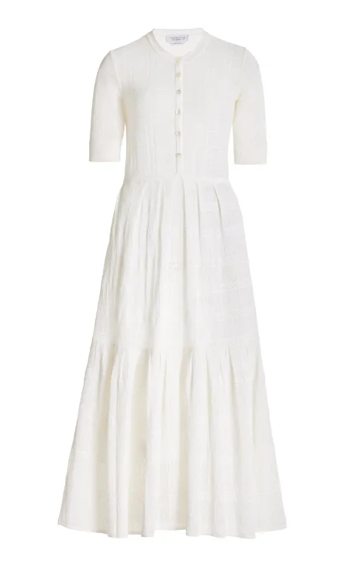 Iris Pointelle Knit Pleated Maxi Dress with Slip in Ivory Cotton Silk sold by Gabriela Hearst