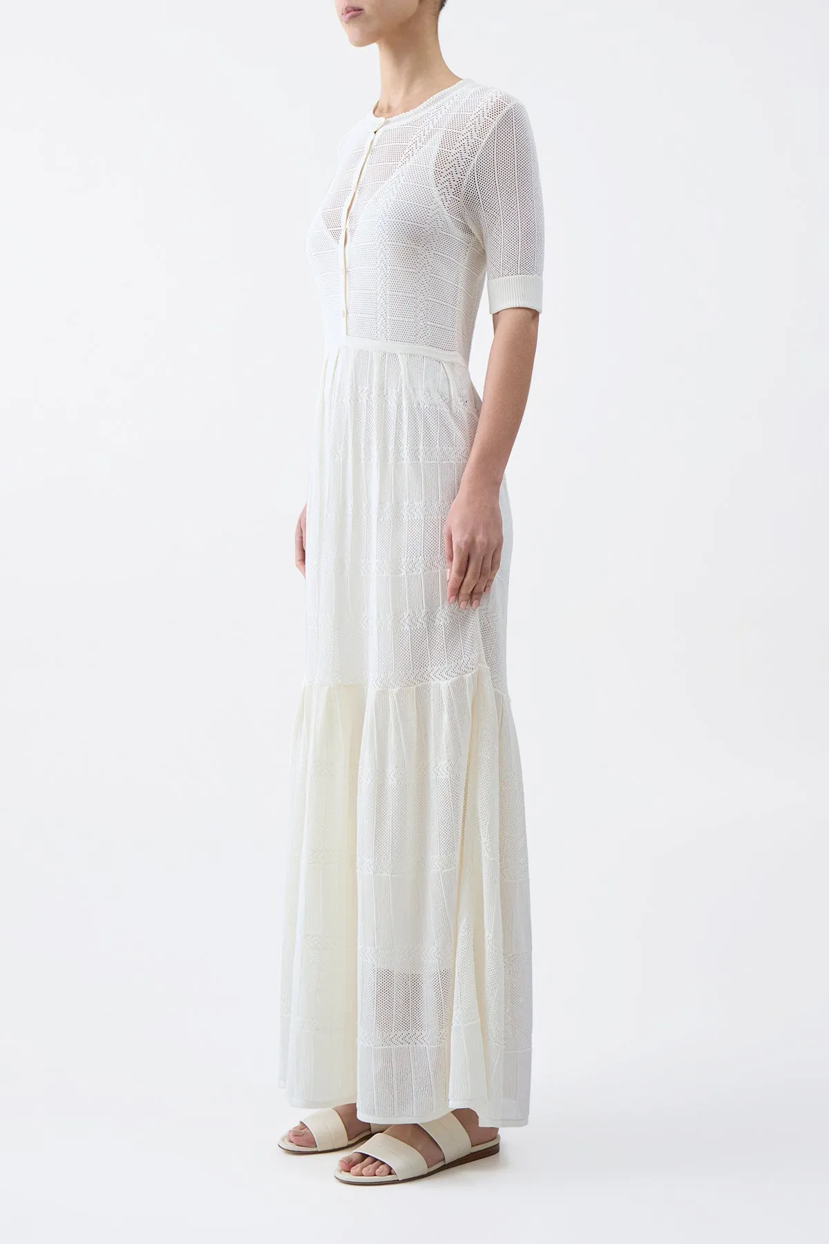 Iris Pointelle Knit Pleated Maxi Dress with Slip in Ivory Cotton Silk sold by Gabriela Hearst product image thumbnail 3
