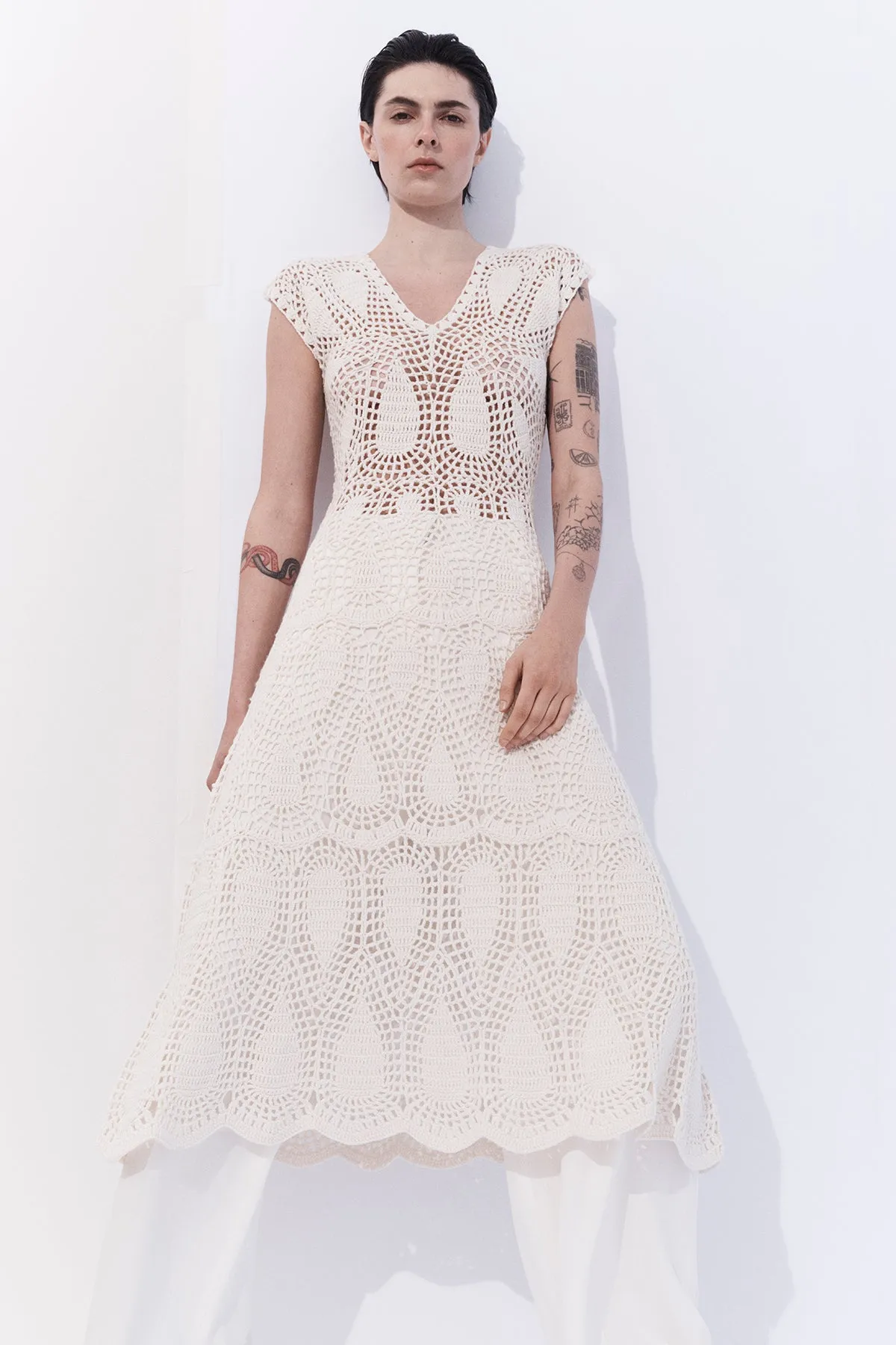 Waldman Crochet Maxi Dress in Ivory Wool Cashmere sold by Gabriela Hearst product image thumbnail 2