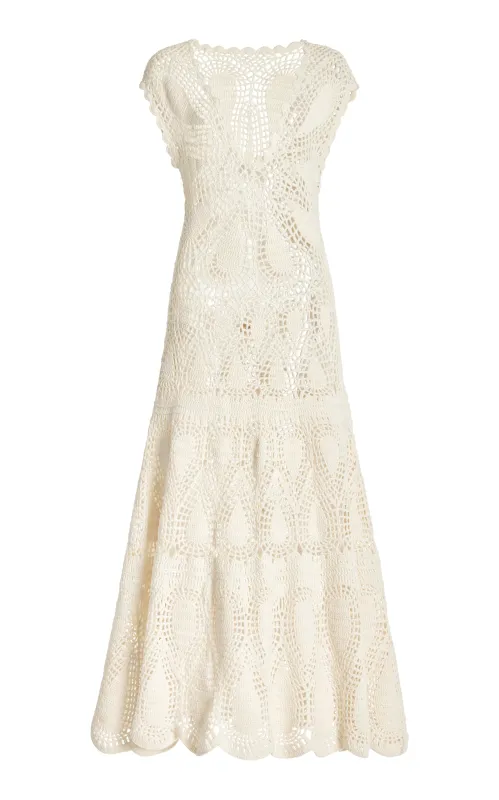 Waldman Crochet Maxi Dress in Ivory Wool Cashmere made by Gabriela Hearst