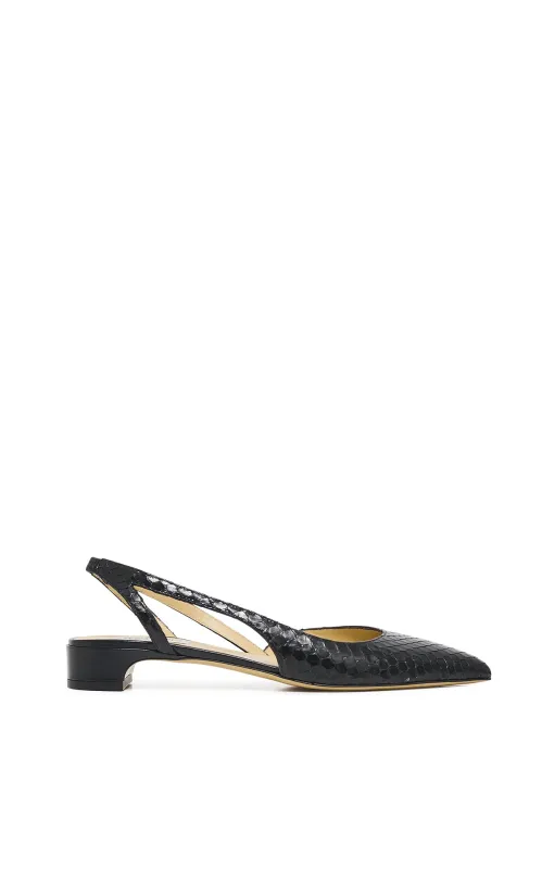 Delia Slingback Shoe in Black Snakeskin sold by Gabriela Hearst