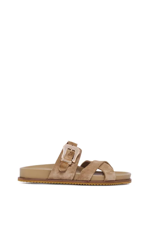 Circe Slide Sandal in Sand Suede sold by Gabriela Hearst