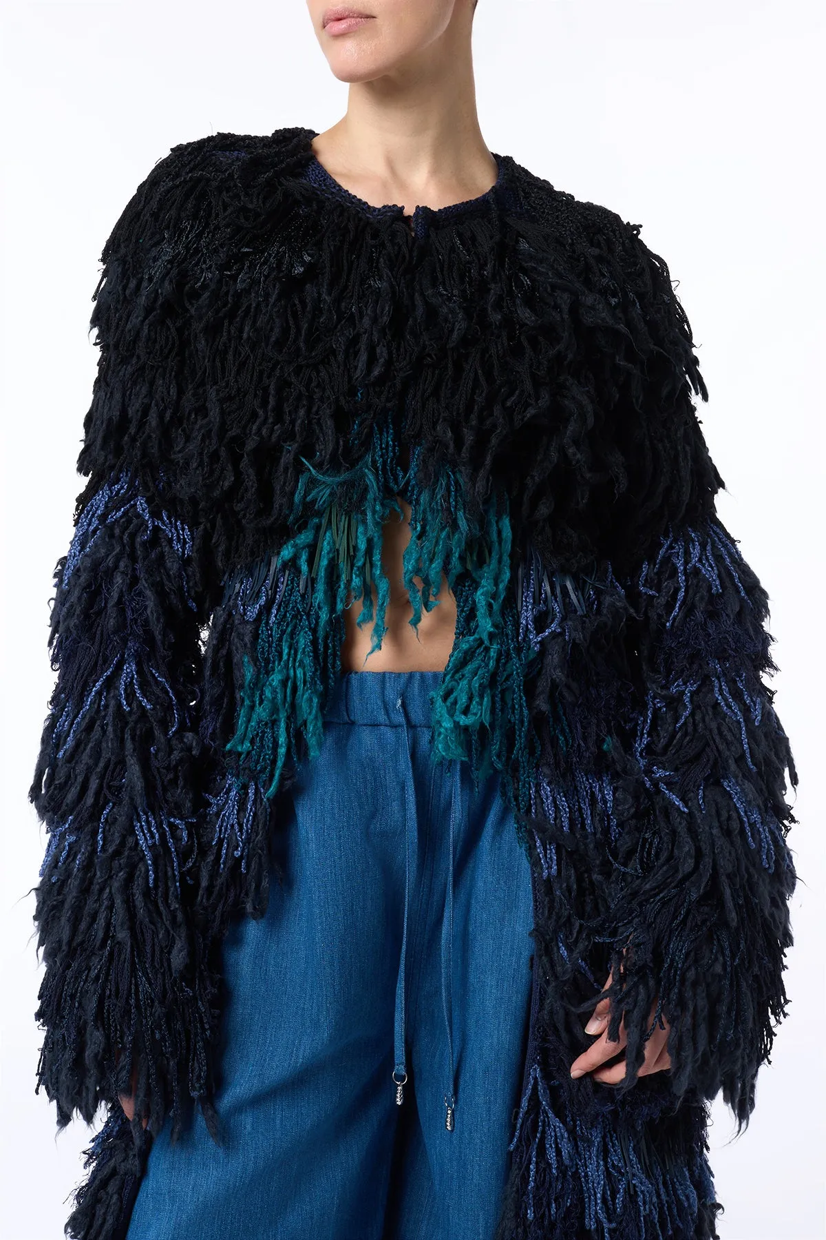 Minerva Fringe Coat in Navy Multi Silk sold by Gabriela Hearst product image thumbnail 4