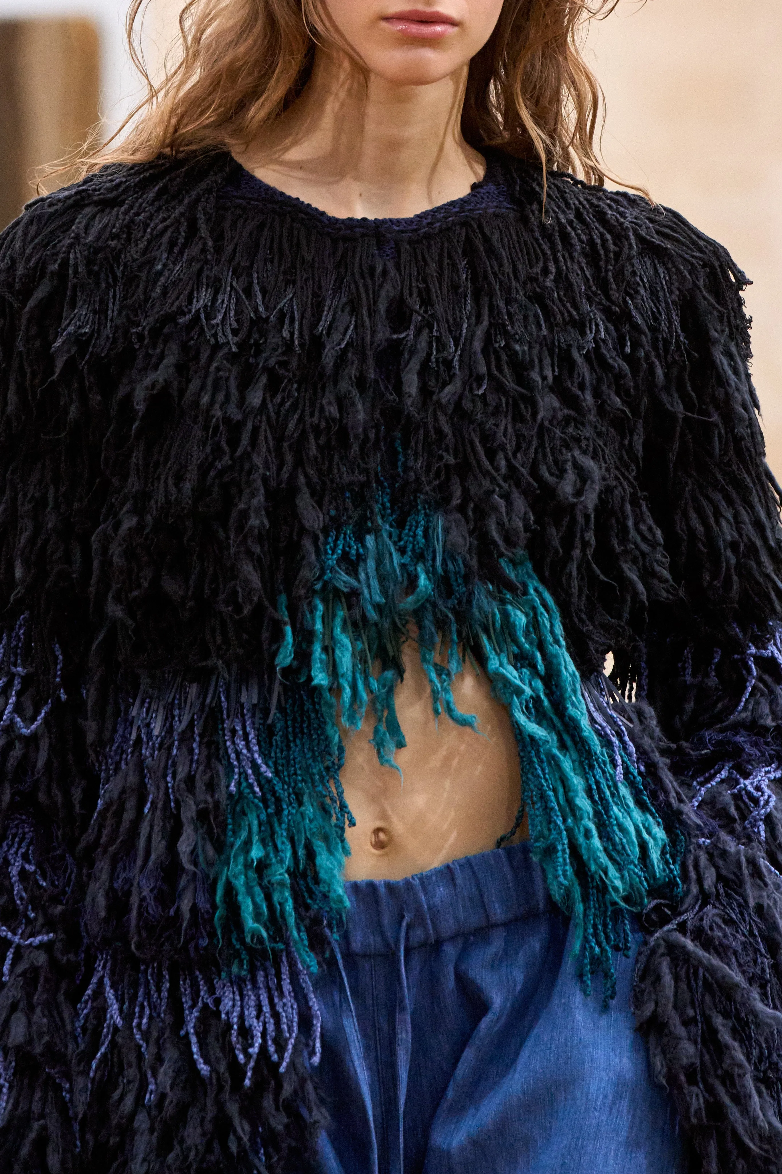 Minerva Fringe Coat in Navy Multi Silk sold by Gabriela Hearst product image thumbnail 3