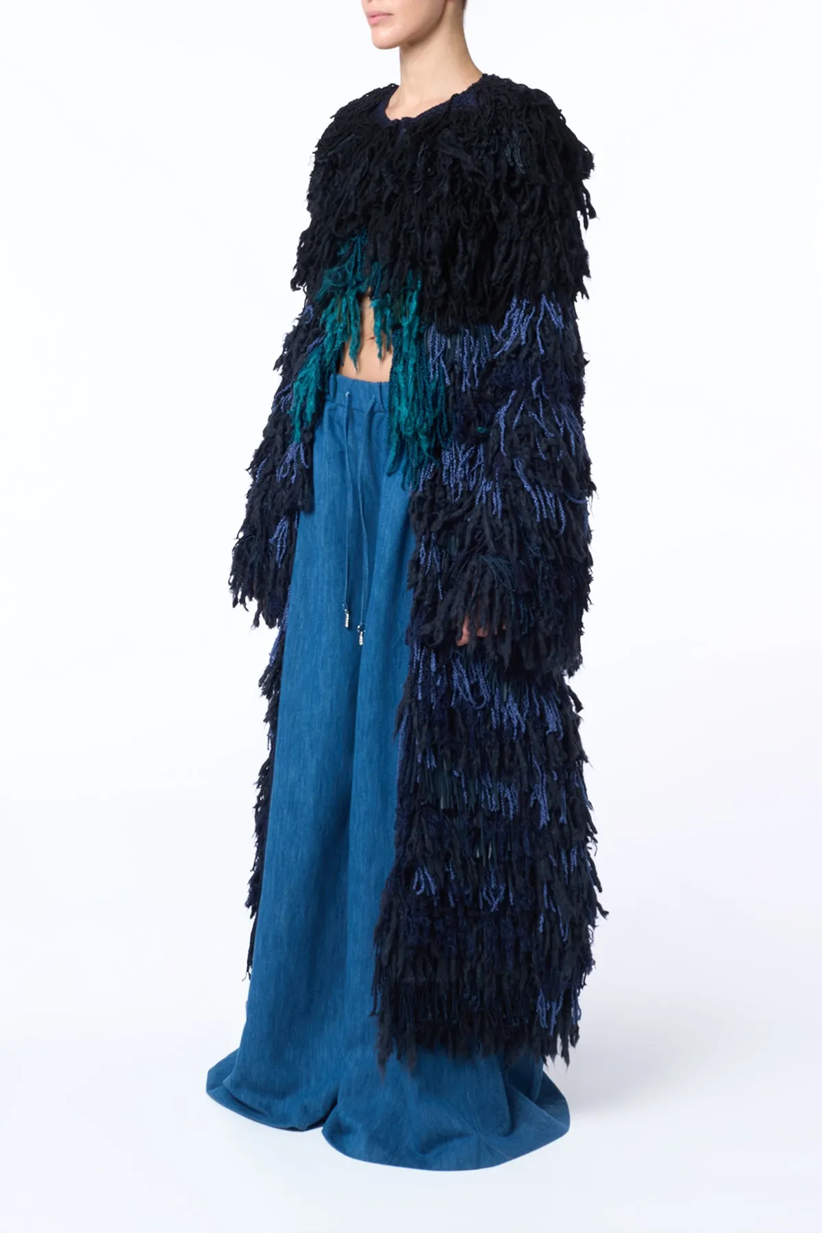 Minerva Fringe Coat in Navy Multi Silk sold by Gabriela Hearst product image thumbnail 5
