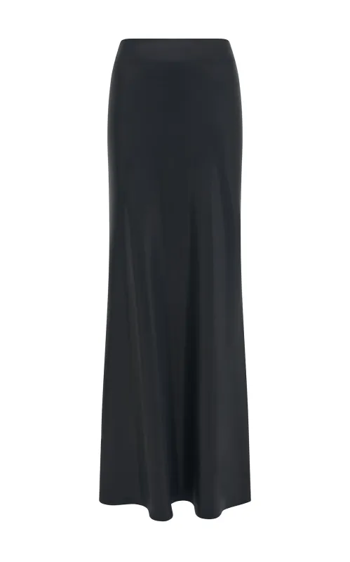 Fauna Bias Maxi Skirt in Black Metallic Silk Twill sold by Gabriela Hearst