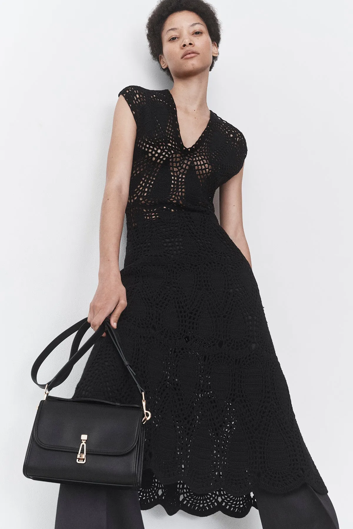 Waldman Crochet Maxi Dress in Black Wool Cashmere sold by Gabriela Hearst product image thumbnail 2