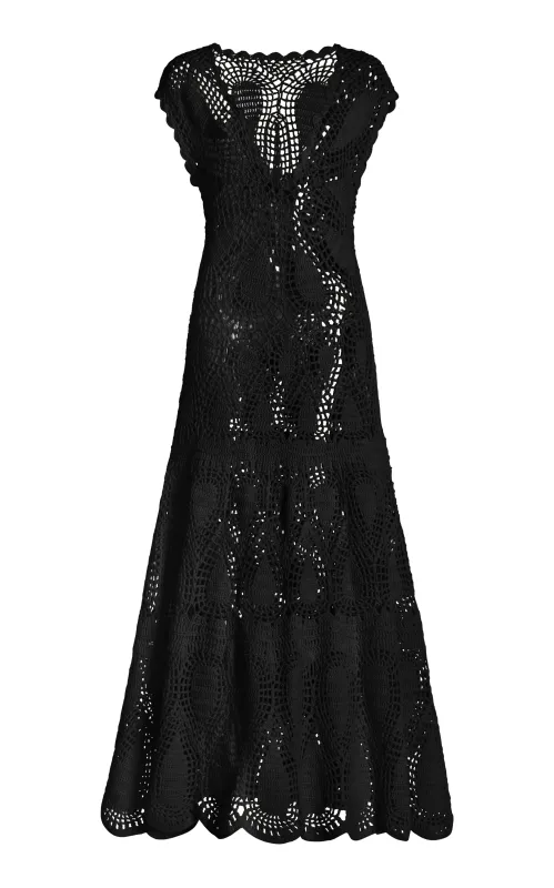 Waldman Crochet Maxi Dress in Black Wool Cashmere made by Gabriela Hearst