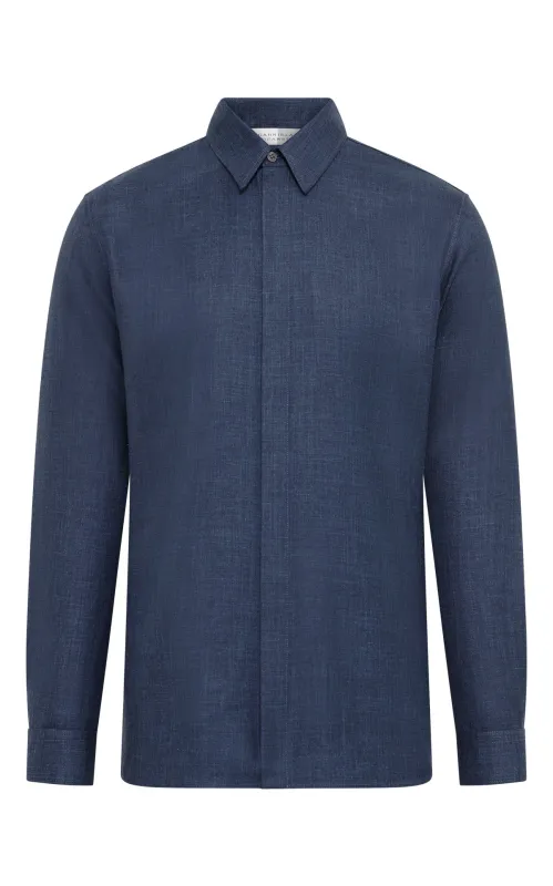 Nicolas Shirt in Denim Virgin Wool Silk with Linen sold by Gabriela Hearst