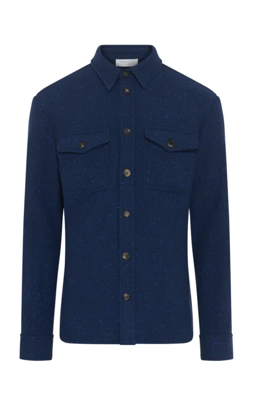 Lucas Overshirt in Electric Navy Speckled Cashmere sold by Gabriela Hearst