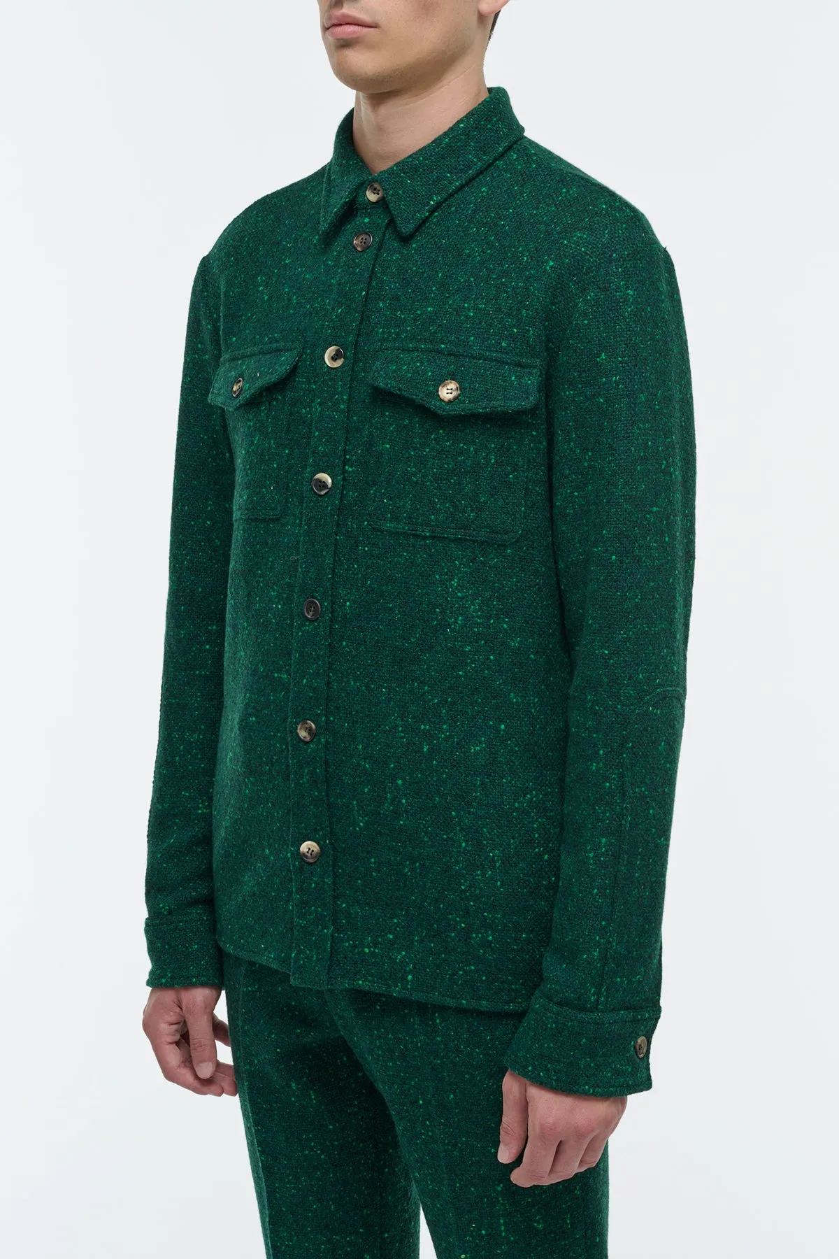 Lucas Overshirt in English Green Speckled Cashmere sold by Gabriela Hearst product image thumbnail 3