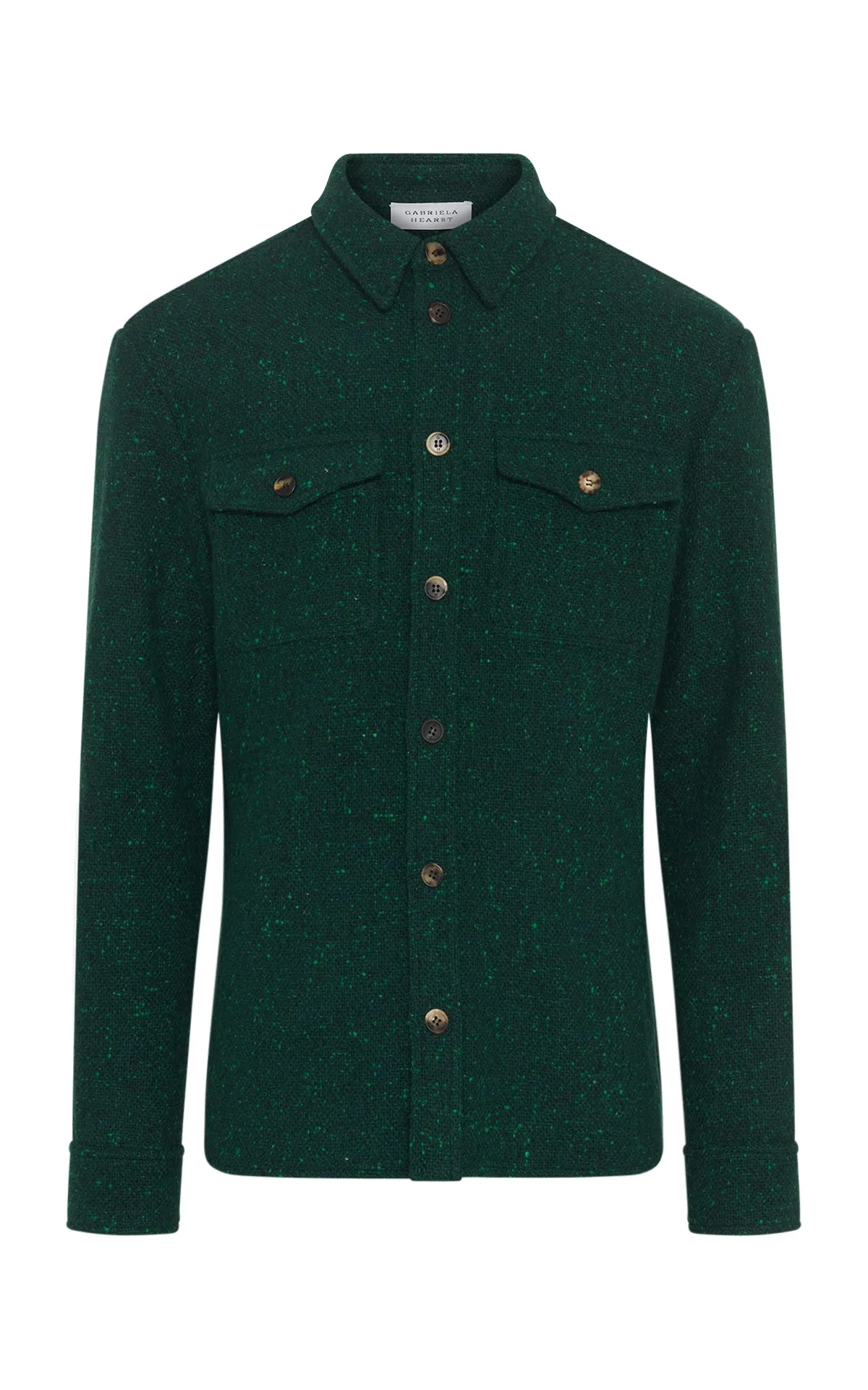 Lucas Overshirt in English Green Speckled Cashmere sold by Gabriela Hearst