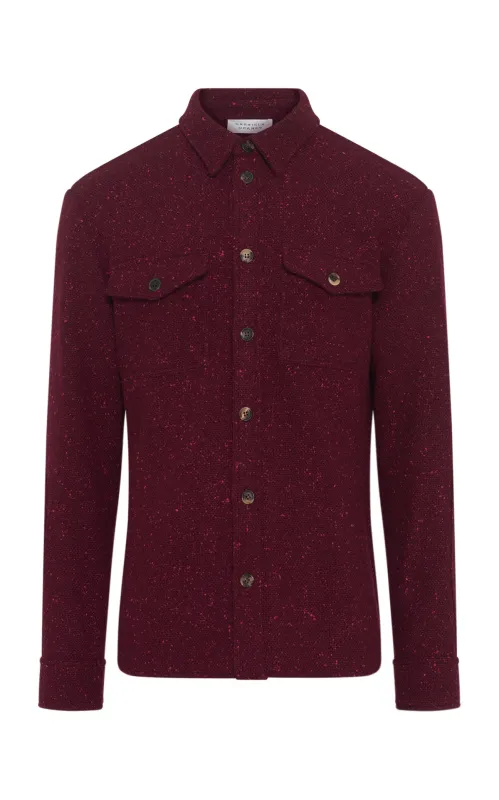 Lucas Overshirt in Bordeaux Speckled Cashmere sold by Gabriela Hearst