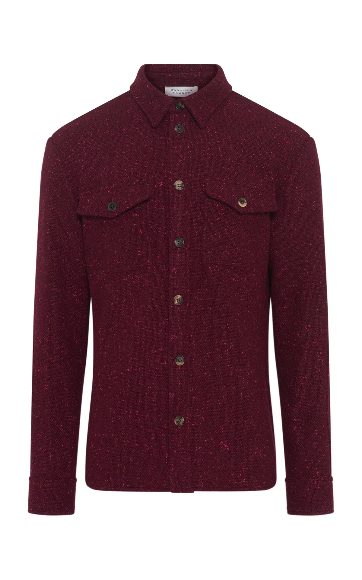 Lucas Overshirt in Bordeaux Speckled Cashmere sold by Gabriela Hearst