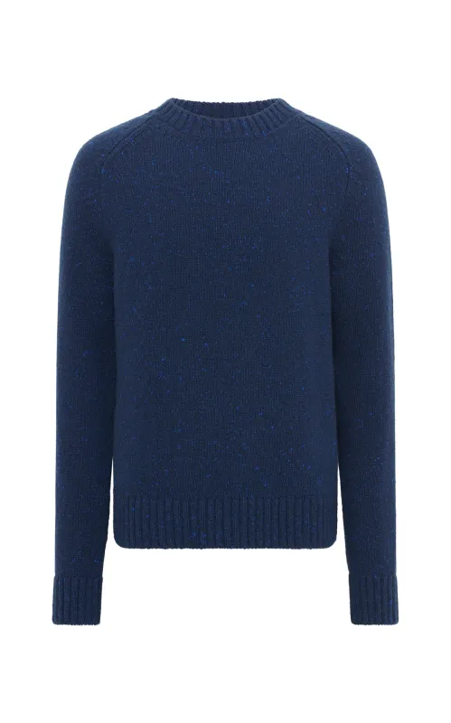 Daniel Knit Sweater in Electric Navy Speckled Aran Cashmere sold by Gabriela Hearst