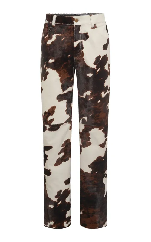 Rey Straight-leg Five Pocket Pant in Ivory Cognac Multi Pony Hair sold by Gabriela Hearst