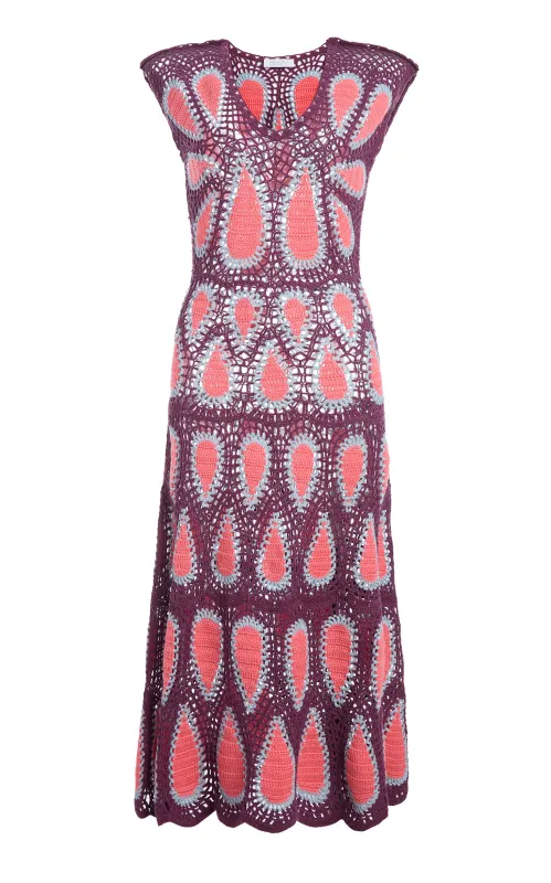 Waldman Crochet Maxi Dress in Italian Plum Wool Cashmere made by Gabriela Hearst