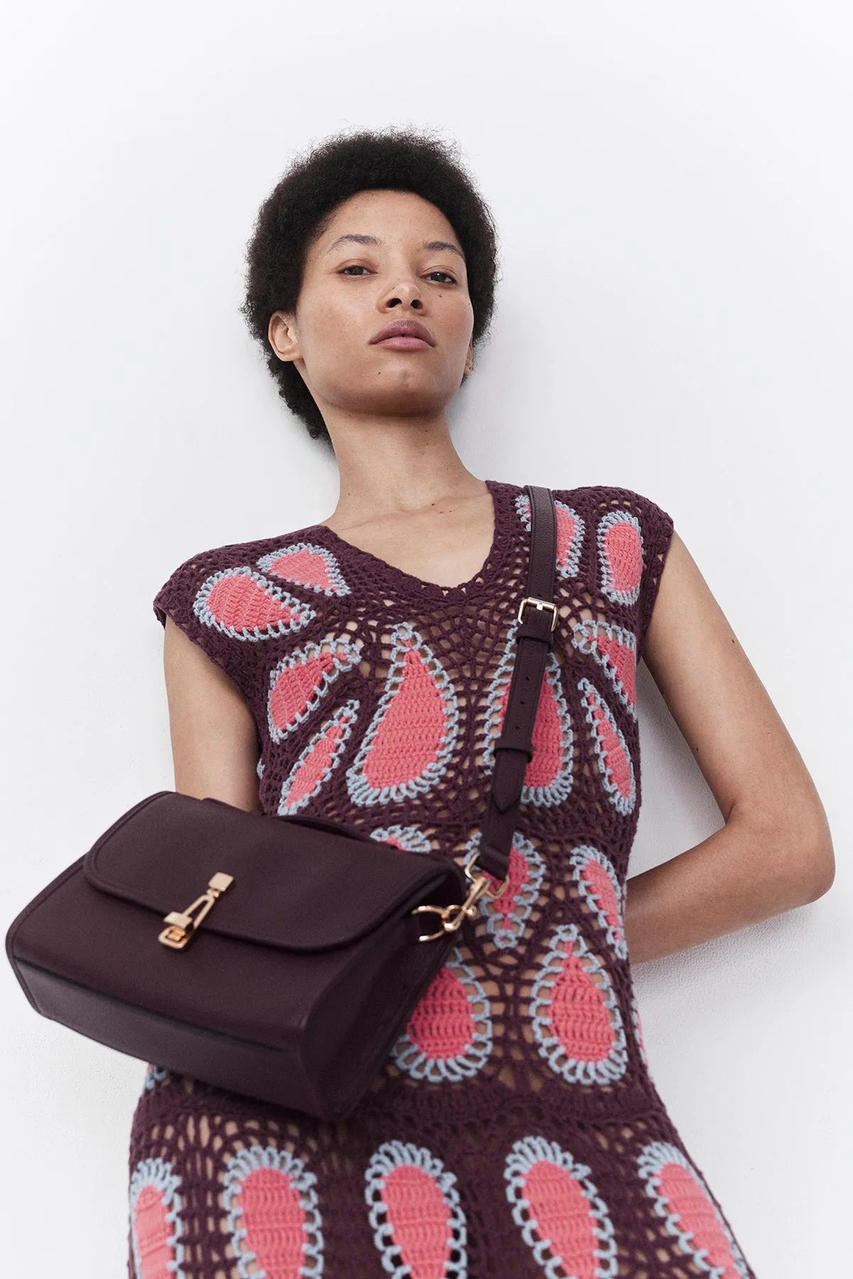 Waldman Crochet Maxi Dress in Italian Plum Wool Cashmere sold by Gabriela Hearst product image thumbnail 2