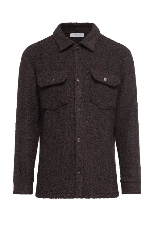 Fargo Overshirt in Chocolate Recycled Cashmere Boucle sold by Gabriela Hearst