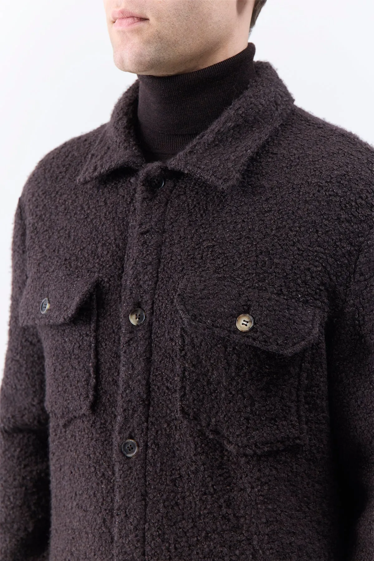 Fargo Overshirt in Chocolate Recycled Cashmere Boucle sold by Gabriela Hearst product image thumbnail 5