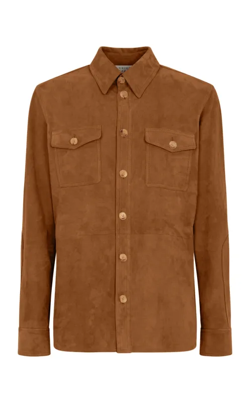 Lucas Overshirt in Camel Suede sold by Gabriela Hearst