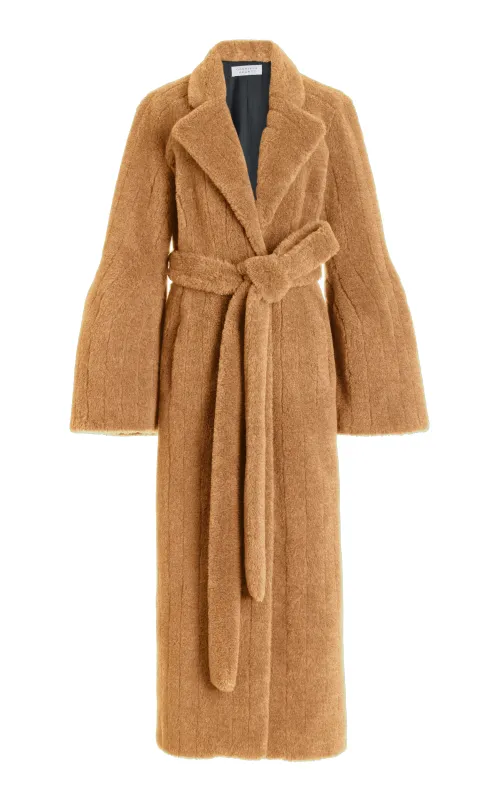 Barring Coat in Camel Virgin Wool Silk Cashmere Fur made by Gabriela Hearst
