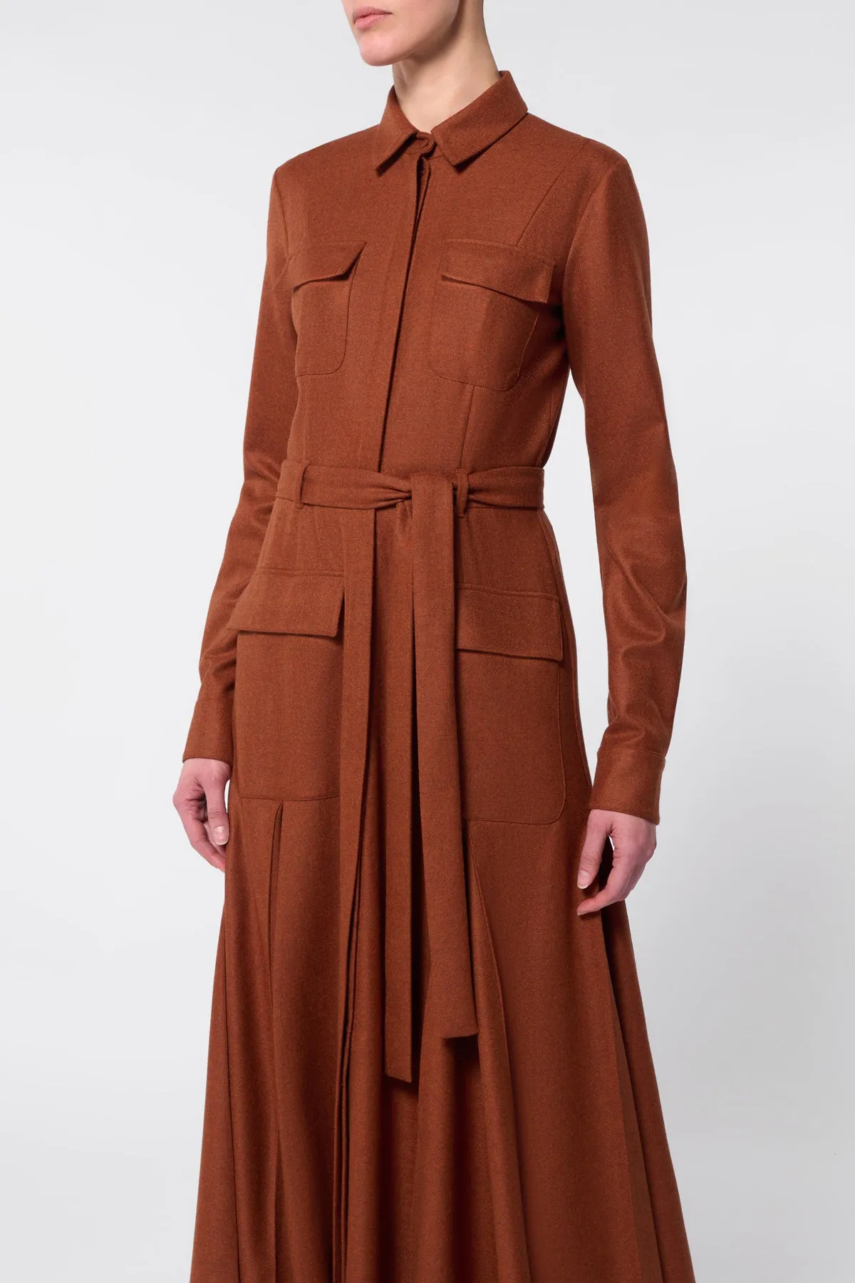 Roe Maxi Shirtdress in Rust Melange Virgin Wool Cashmere Flannel sold by Gabriela Hearst product image thumbnail 5
