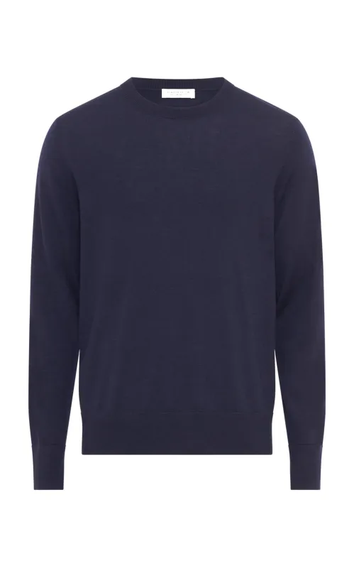 Palco Knit Sweater in Electric Navy Merino Wool sold by Gabriela Hearst