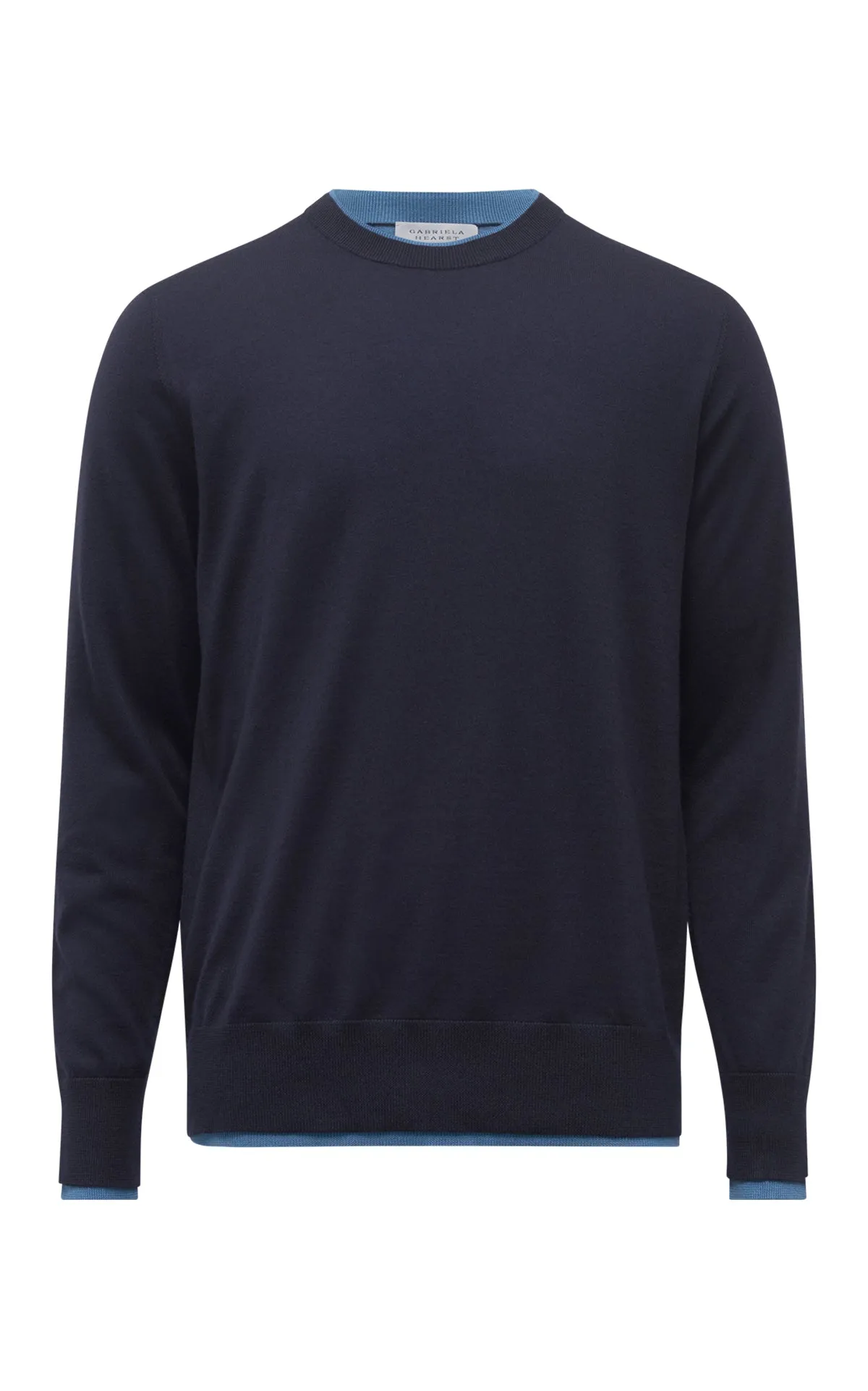 Wells Reversible Knit Sweater in Dark Navy & Sky Cashmere Silk sold by Gabriela Hearst
