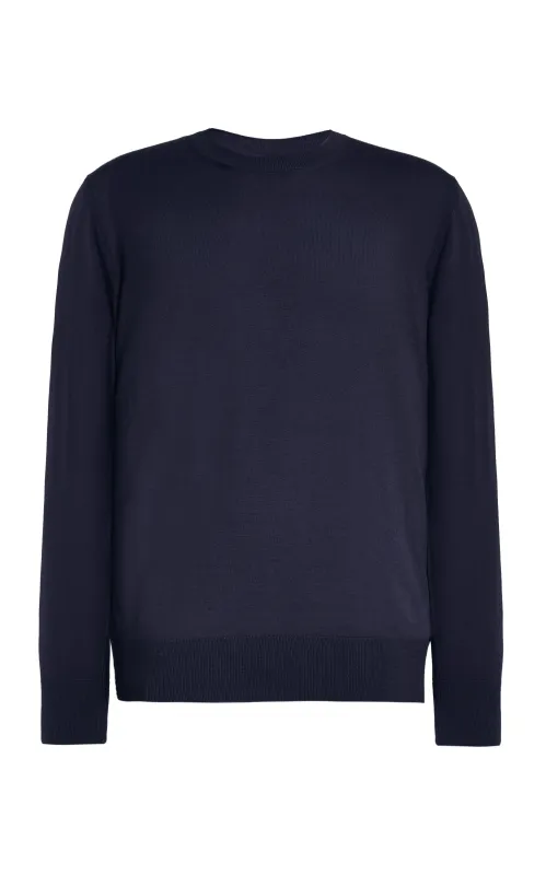 Palco Knit Sweater in Navy Merino Wool sold by Gabriela Hearst