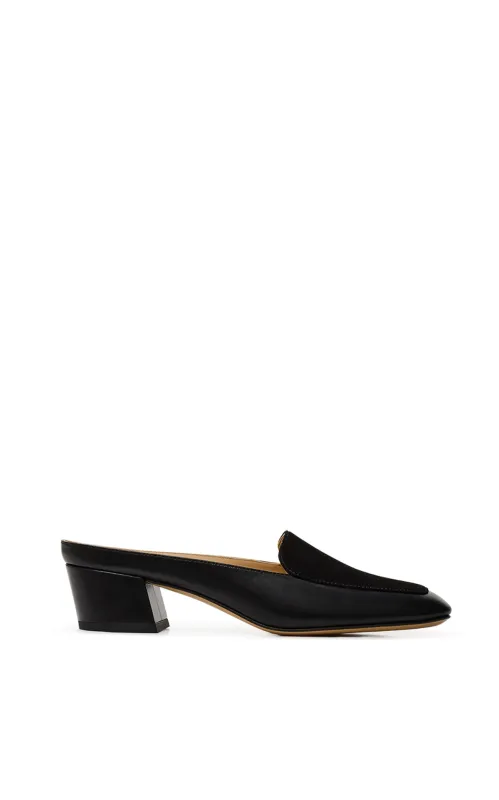 Alena Heel Mule in Black Leather & Suede sold by Gabriela Hearst