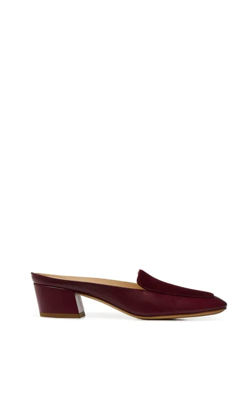 Alena Heel Mule in Bordeaux Leather & Suede sold by Gabriela Hearst
