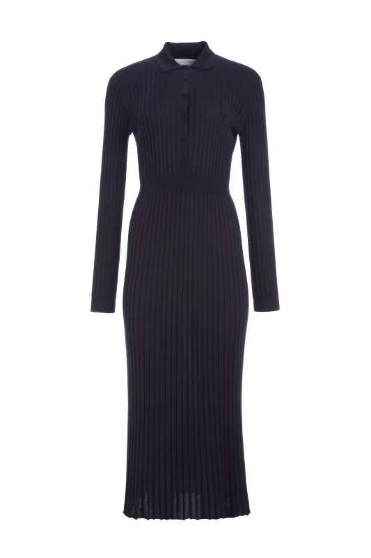 Ardor Knit Maxi Dress in Dark Navy Cashmere Silk sold by Gabriela Hearst