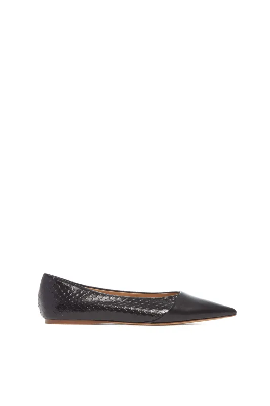 Empress Ballerina Flat Shoe in Black Snakeskin & Leather sold by Gabriela Hearst