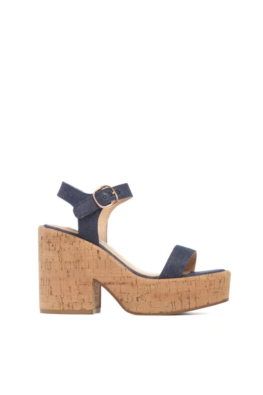 Sardis Platform Sandal in Denim Recycled Cotton Linen sold by Gabriela Hearst