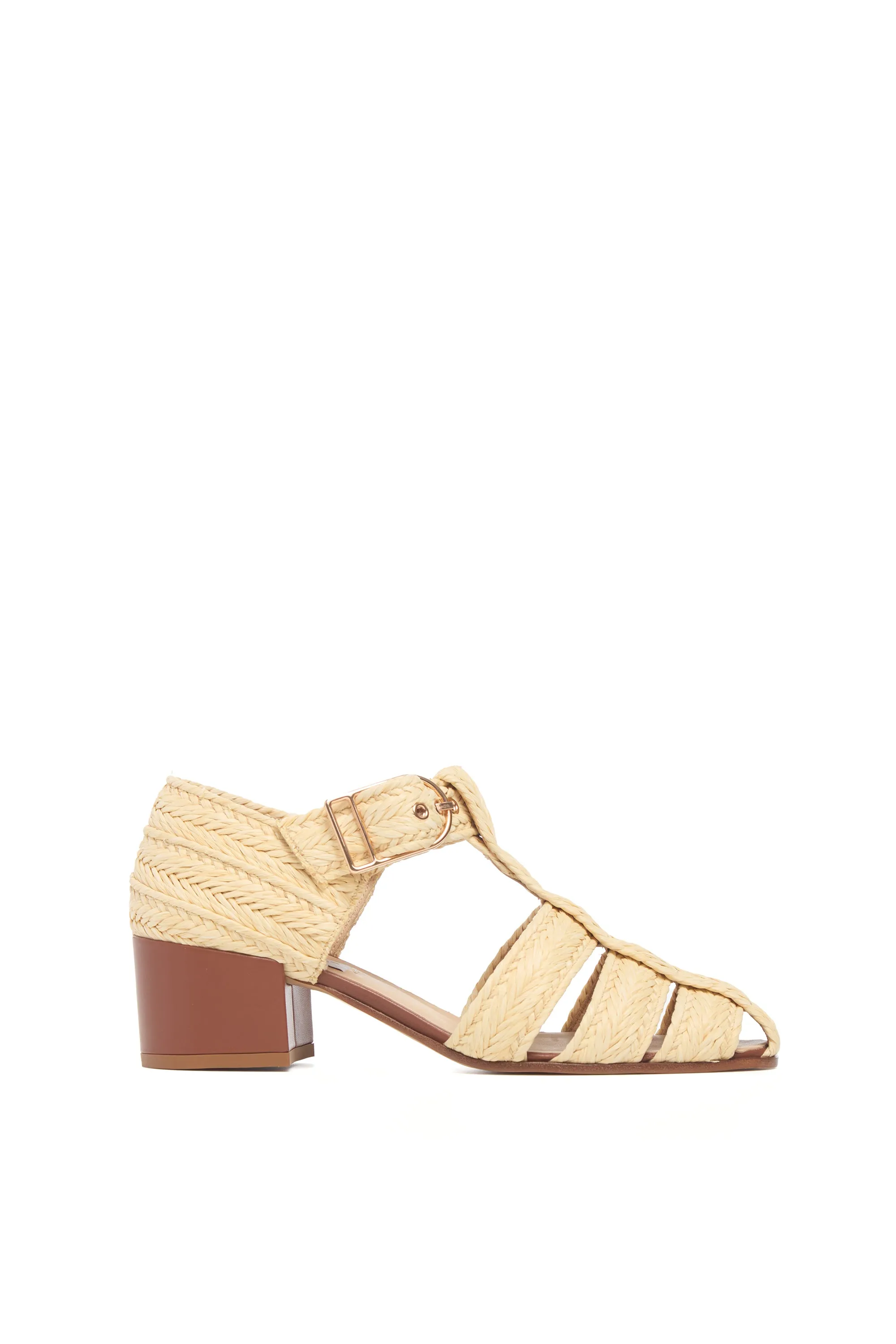 Lyle Block Heel Pump Sandal in Natural Raffia sold by Gabriela Hearst