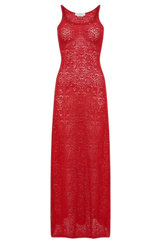 Meridian Lace Knit Dress in Tonic Orange Merino Wool with Lining made by Gabriela Hearst