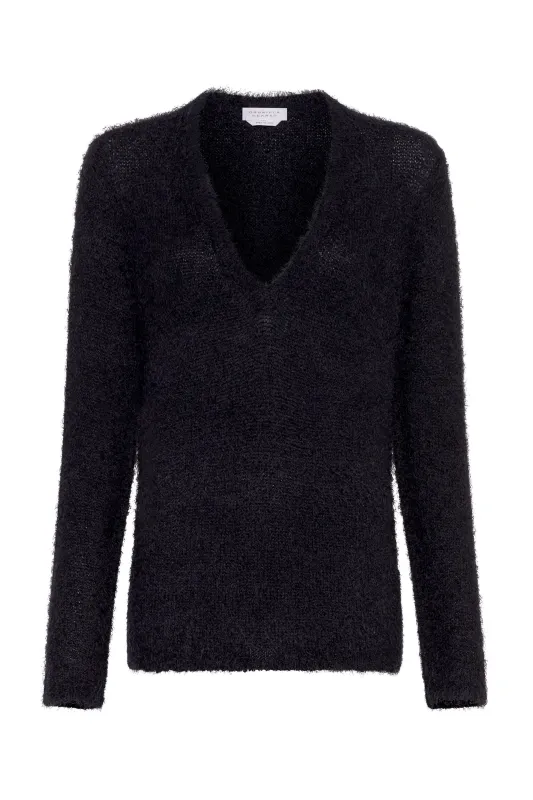 Neoma Knit V-Neck in Black Cashmere Silk made by Gabriela Hearst