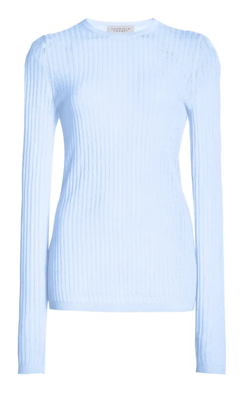Browning Knit Sweater in Light Blue Cashmere Silk sold by Gabriela Hearst